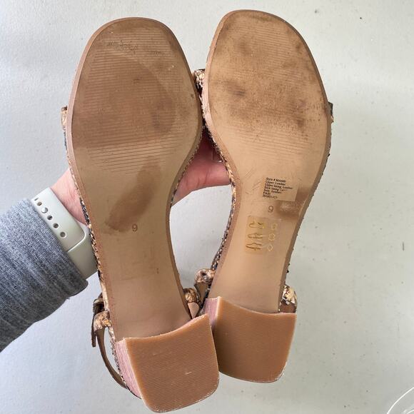 Madewell The Hollie Ankle Strap Sandal Snake Embossed Brown Leather Chunky Heel - Picture 10 of 13